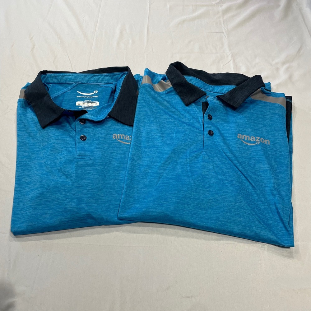 Lot of 2 Amazon Employee Uniform Polo Shirts 2XL Blue Luly Yang High Heat 2.0